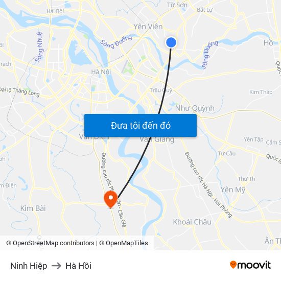 Ninh Hiệp to Hà Hồi map