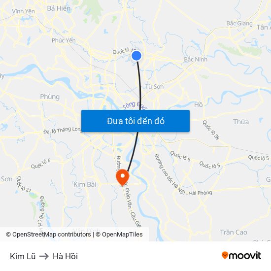 Kim Lũ to Hà Hồi map