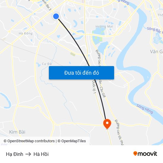 Hạ Đình to Hà Hồi map