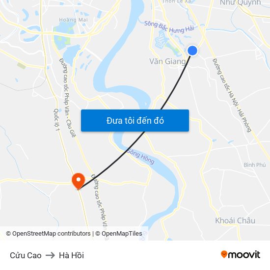 Cửu Cao to Hà Hồi map