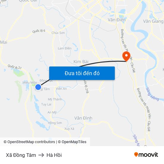 Xã Đồng Tâm to Hà Hồi map