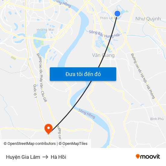 Huyện Gia Lâm to Hà Hồi map