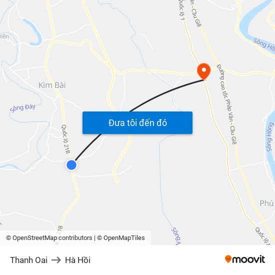 Thanh Oai to Hà Hồi map