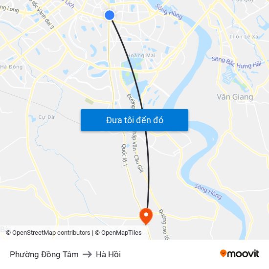 Phường Đồng Tâm to Hà Hồi map