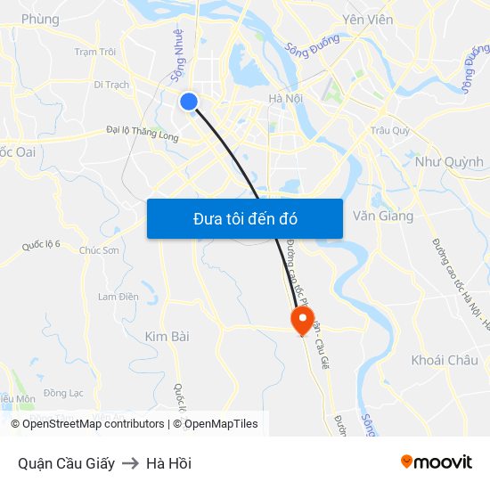 Quận Cầu Giấy to Hà Hồi map