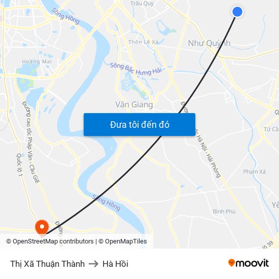Thị Xã Thuận Thành to Hà Hồi map