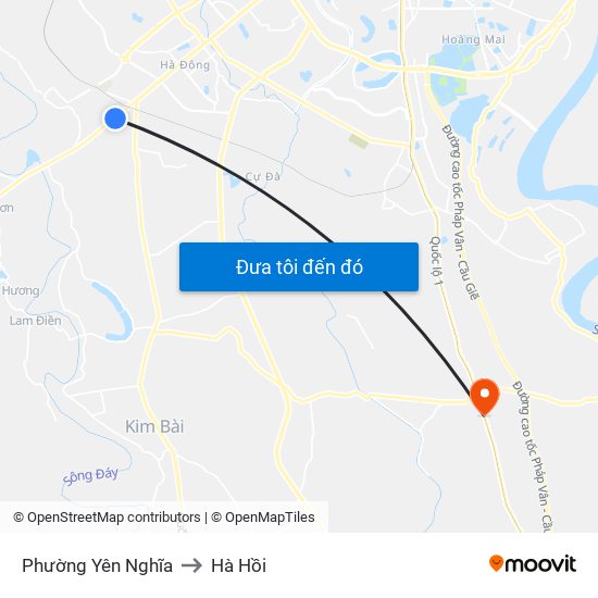 Phường Yên Nghĩa to Hà Hồi map