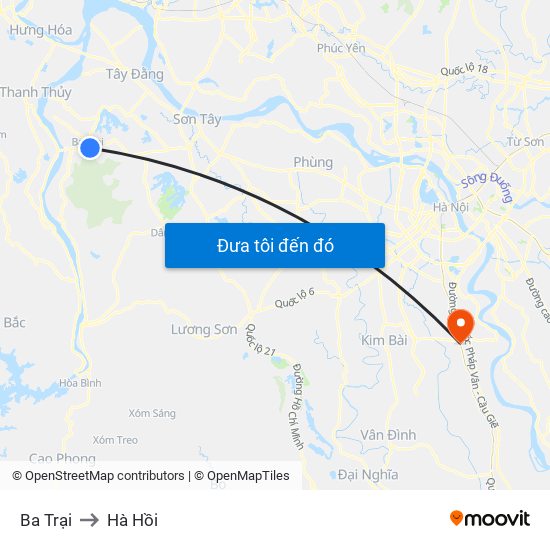 Ba Trại to Hà Hồi map