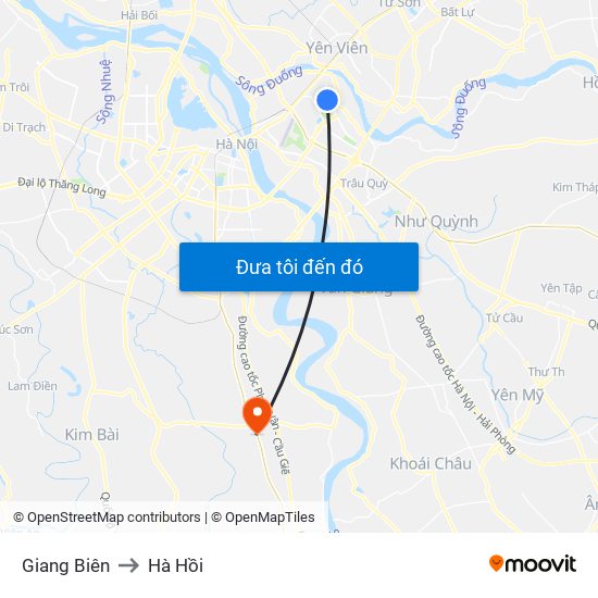 Giang Biên to Hà Hồi map