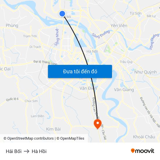 Hải Bối to Hà Hồi map