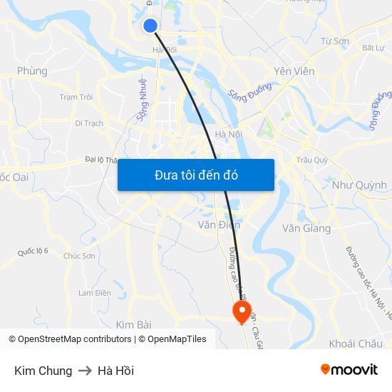 Kim Chung to Hà Hồi map