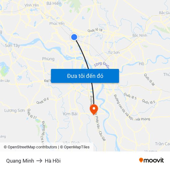 Quang Minh to Hà Hồi map