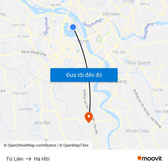 Tứ Liên to Hà Hồi map