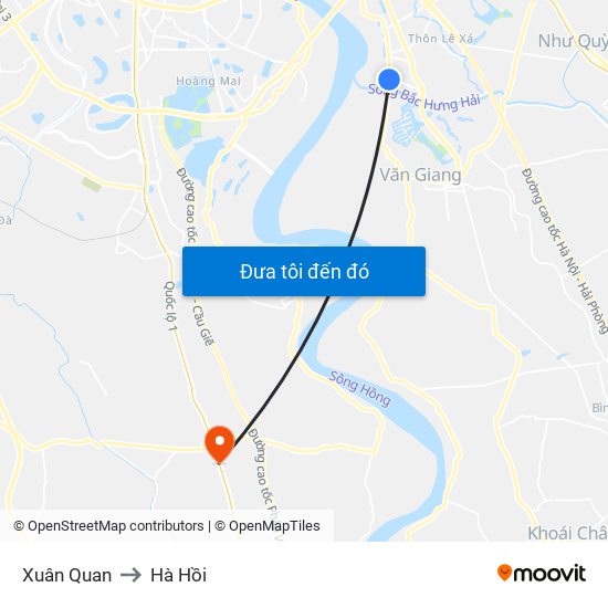 Xuân Quan to Hà Hồi map