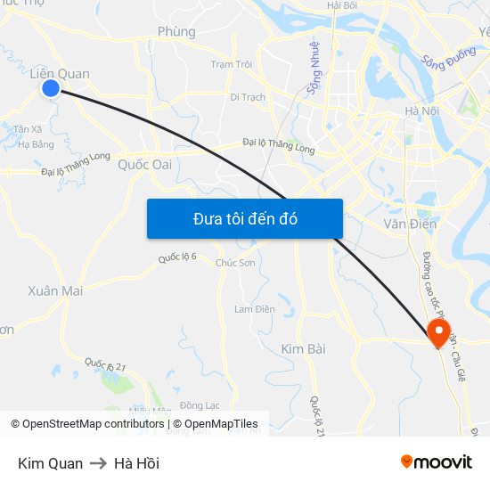 Kim Quan to Hà Hồi map