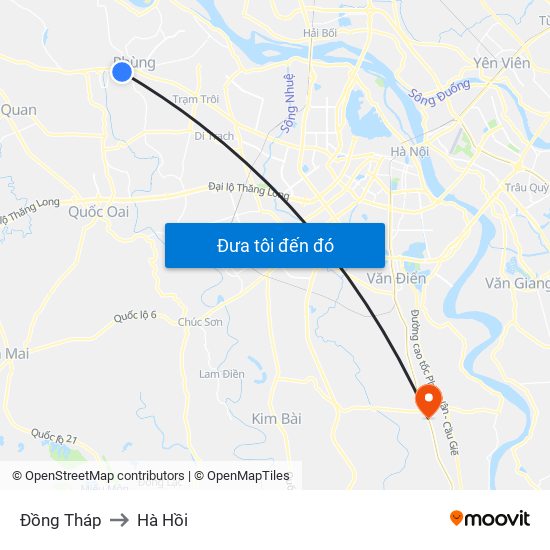Đồng Tháp to Hà Hồi map