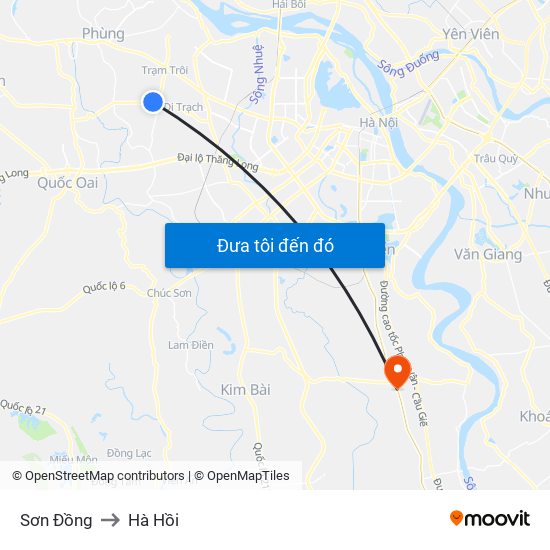 Sơn Đồng to Hà Hồi map