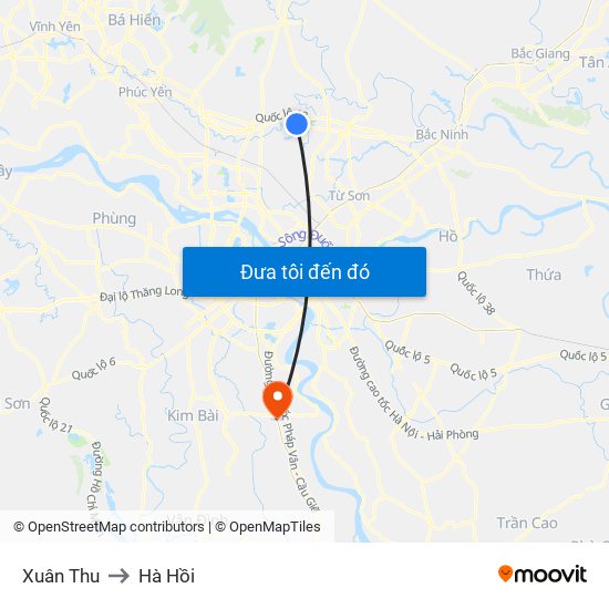 Xuân Thu to Hà Hồi map