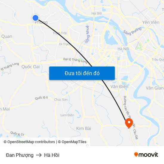 Đan Phượng to Hà Hồi map