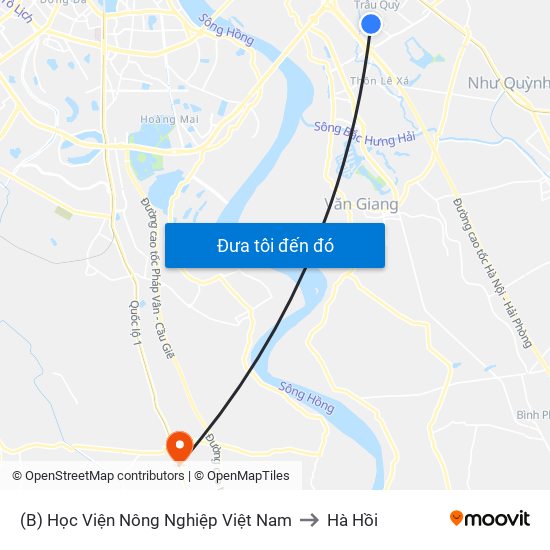 (B) Học Viện Nông Nghiệp Việt Nam to Hà Hồi map