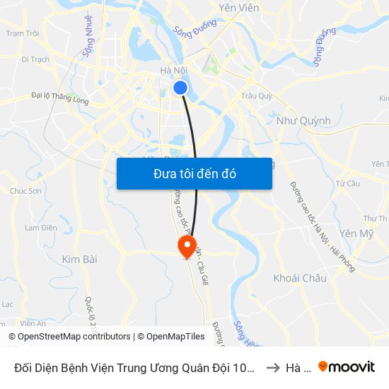 Đối Diện Bệnh Viện Trung Ương Quân Đội 108 - Trần Hưng Đạo to Hà Hồi map