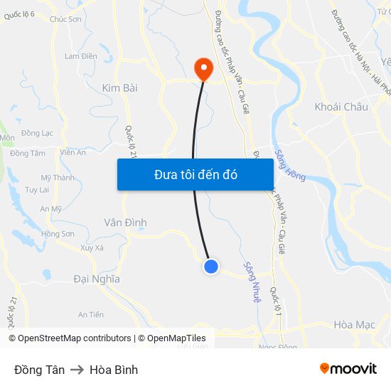 Đồng Tân to Hòa Bình map