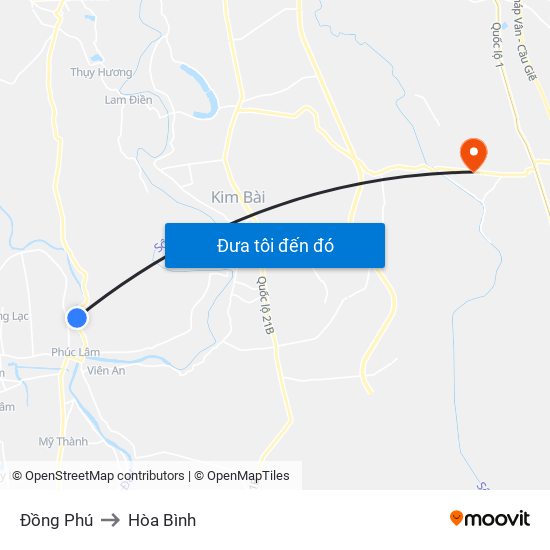 Đồng Phú to Hòa Bình map