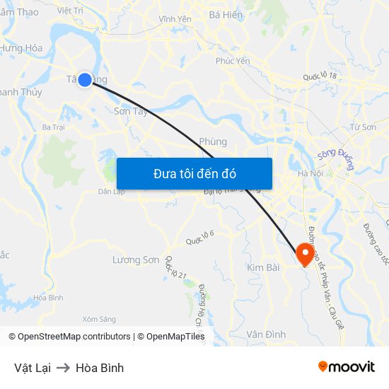 Vật Lại to Hòa Bình map