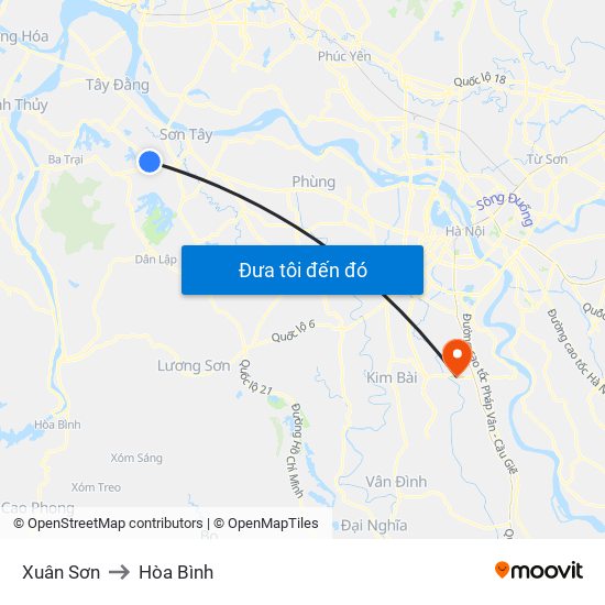 Xuân Sơn to Hòa Bình map