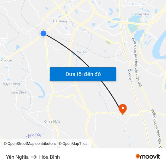 Yên Nghĩa to Hòa Bình map
