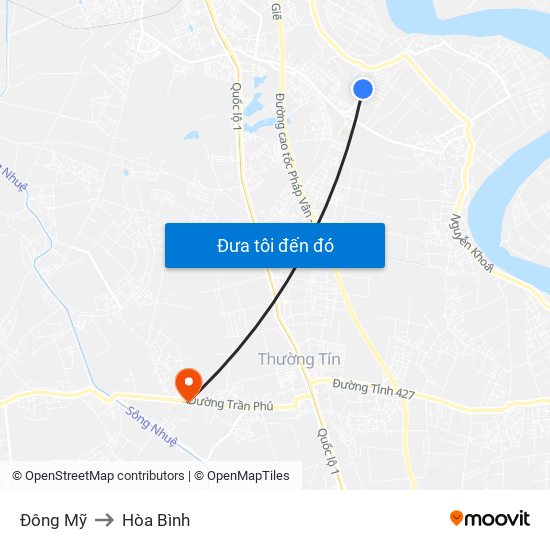 Đông Mỹ to Hòa Bình map