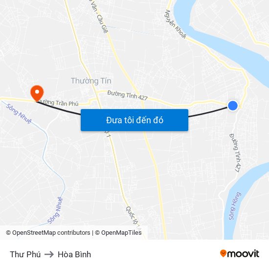 Thư Phú to Hòa Bình map