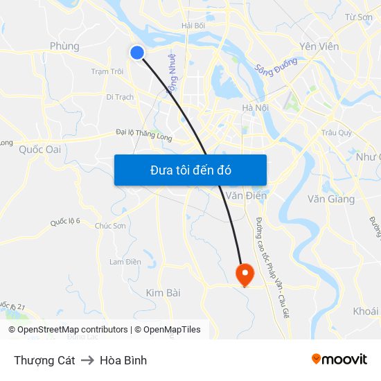 Thượng Cát to Hòa Bình map