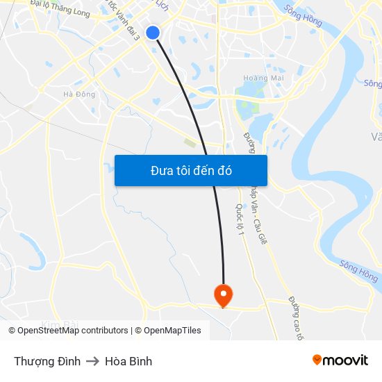 Thượng Đình to Hòa Bình map