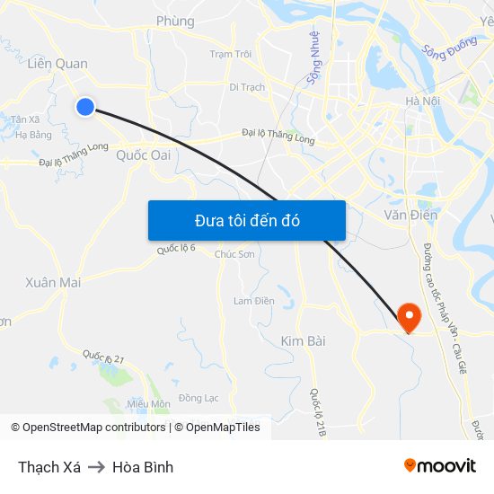 Thạch Xá to Hòa Bình map