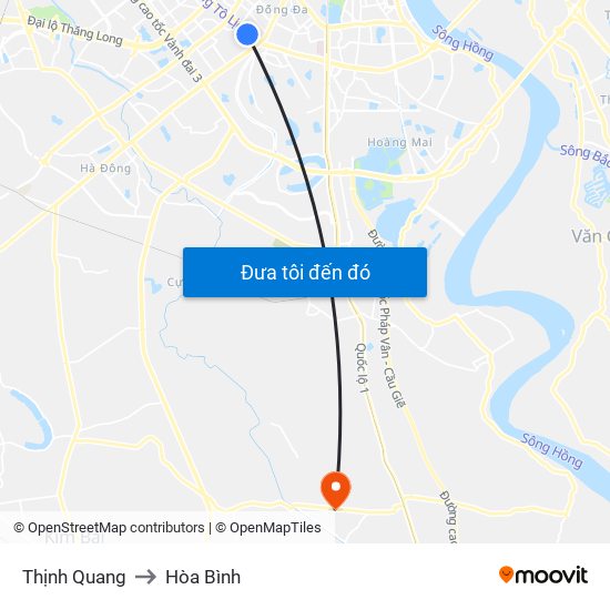 Thịnh Quang to Hòa Bình map