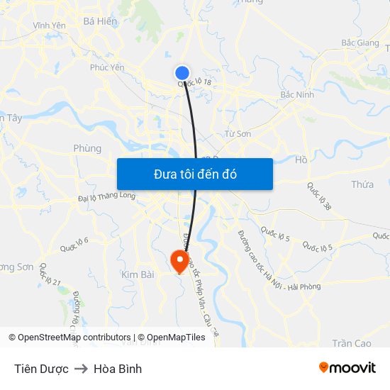 Tiên Dược to Hòa Bình map