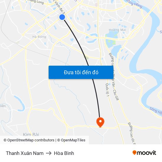 Thanh Xuân Nam to Hòa Bình map