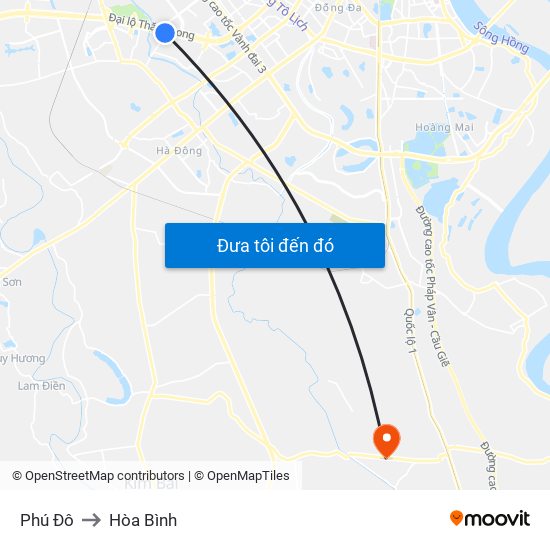 Phú Đô to Hòa Bình map