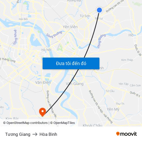 Tương Giang to Hòa Bình map