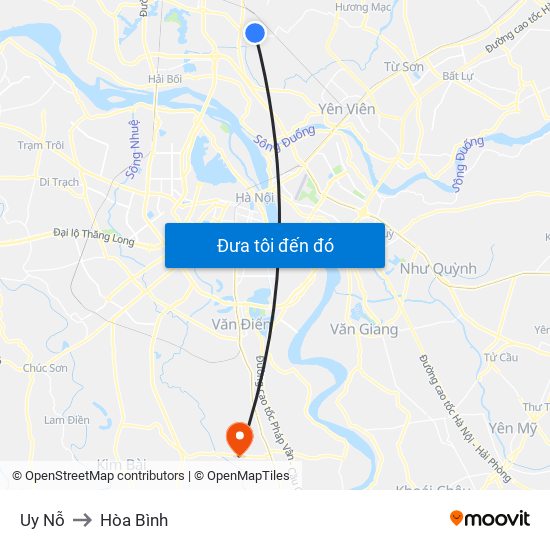 Uy Nỗ to Hòa Bình map