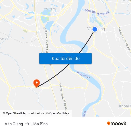 Văn Giang to Hòa Bình map