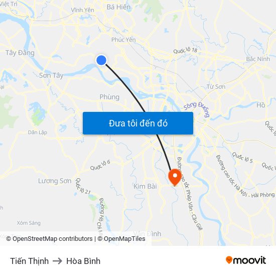 Tiến Thịnh to Hòa Bình map