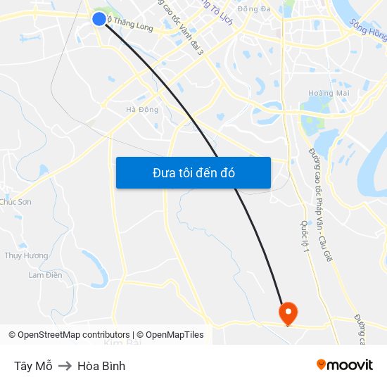 Tây Mỗ to Hòa Bình map