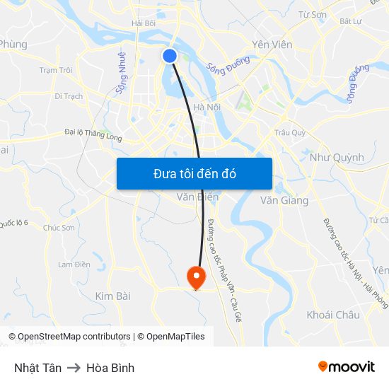 Nhật Tân to Hòa Bình map