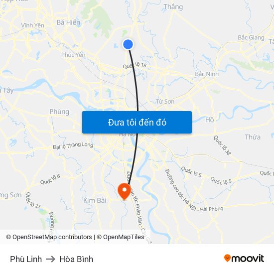 Phù Linh to Hòa Bình map