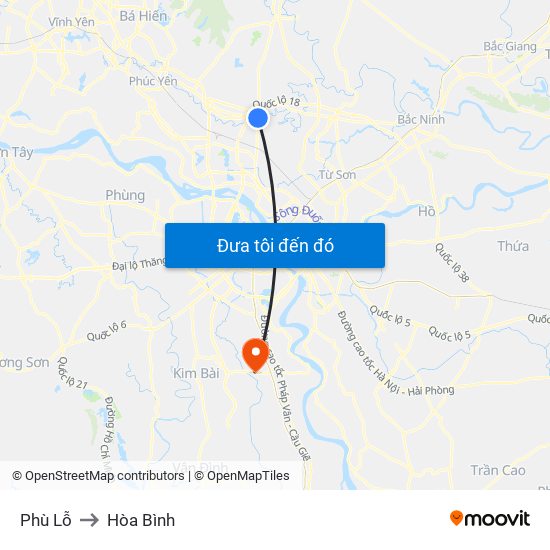 Phù Lỗ to Hòa Bình map