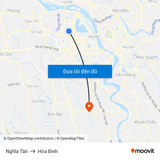 Nghĩa Tân to Hòa Bình map