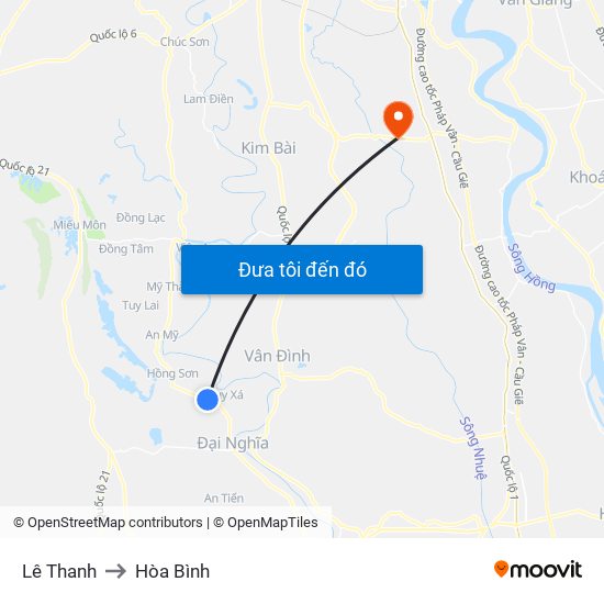 Lê Thanh to Hòa Bình map