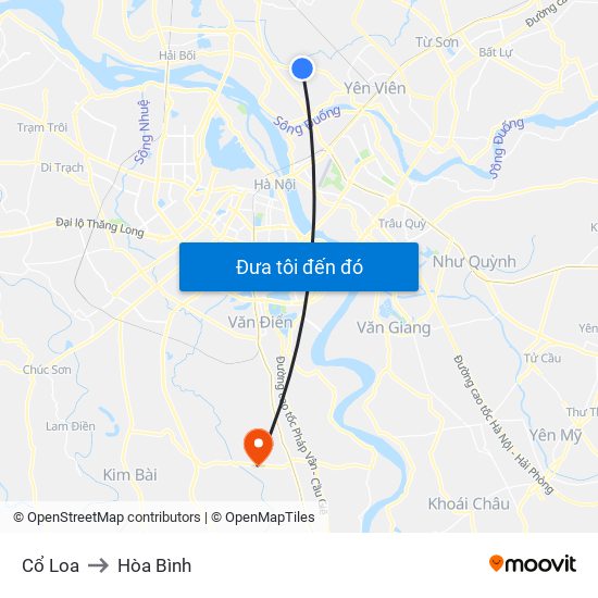Cổ Loa to Hòa Bình map